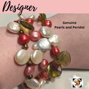 One of a Kind 3 Strand Pearl & Peridot Bracelet
